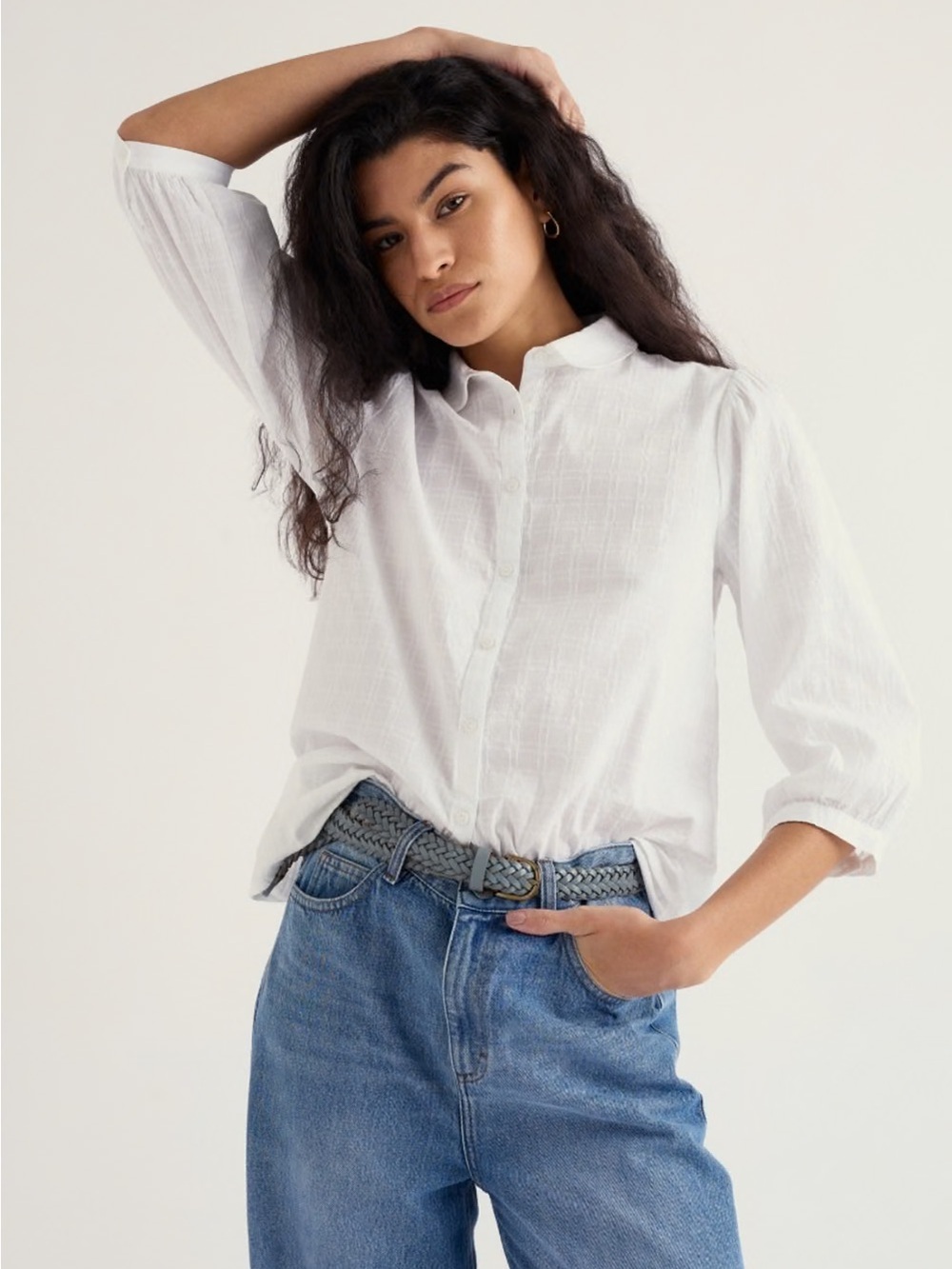 Seasalt Cornwall Hope Cottage Organic Cotton Button-Up Shirt Blouse Collar White